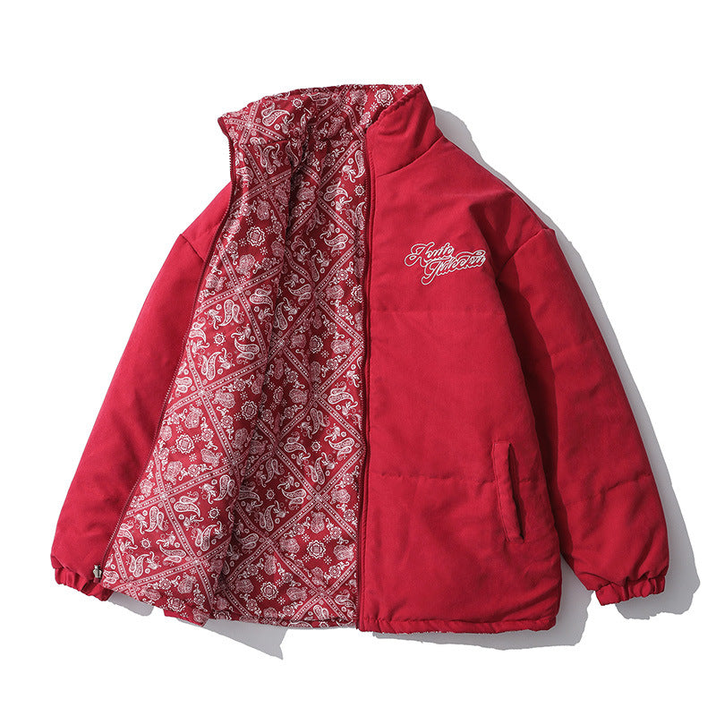 Printed Cotton-Padded Jacket Men's plus Size Retro Sports Long Sleeve Top Loose Padded Coat Men Cotton Padded Jackets