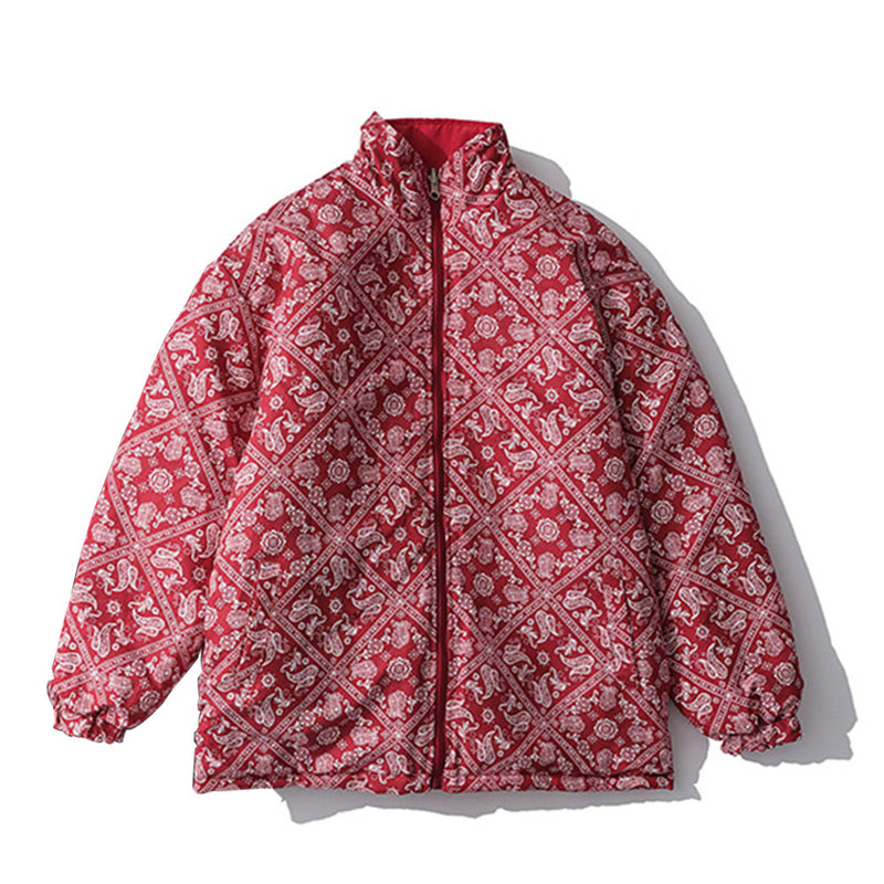 Printed Cotton-Padded Jacket Men's plus Size Retro Sports Long Sleeve Top Loose Padded Coat Men Cotton Padded Jackets