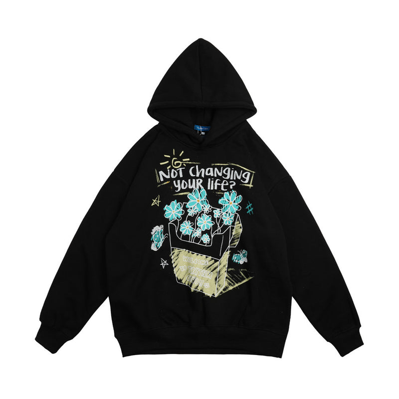 Little Daisy Printed Sweater Men's plus Size Retro Sports Jacket Long-Sleeved Top Shirt Shirt Men Thermal Hoodie