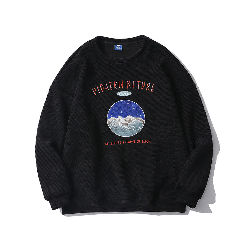 Landscape Printed Crew Neck Sweatshirt Men's plus Size Retro Sports Loose Pullover Jacket Long-Sleeved Casual Fleece Lined Sweatshirt Men Thermal Hoodie