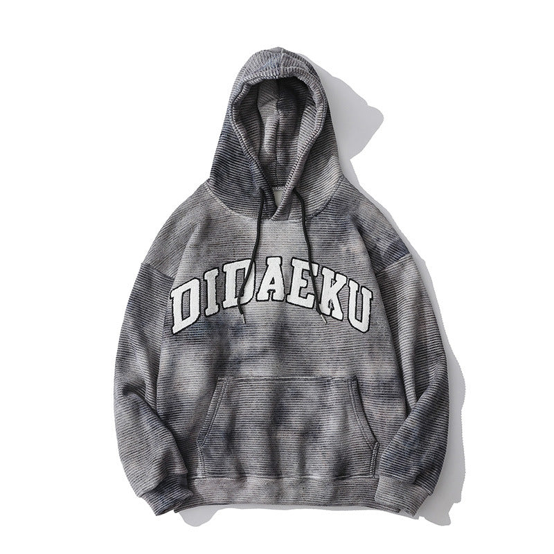 Letter Print Sweatshirt Men's plus Size Retro Sports Coat Loose Winter Thicken Pullover Fleece Lined Sweatshirt Men Thermal Hoodie