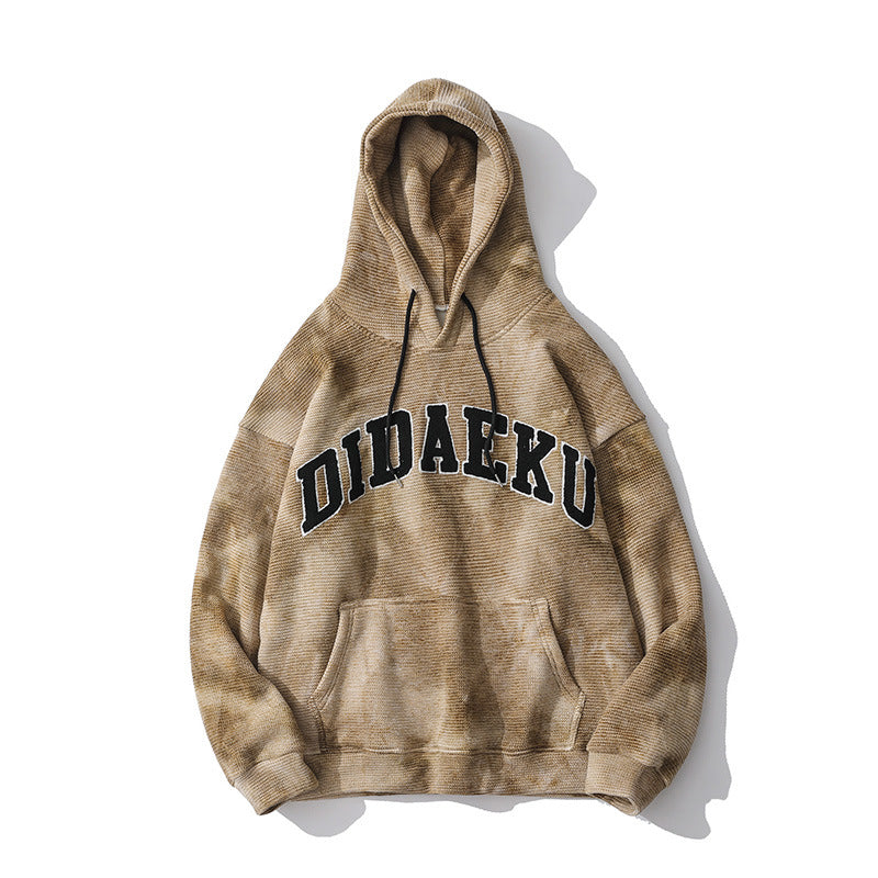 Letter Print Sweatshirt Men's plus Size Retro Sports Coat Loose Winter Thicken Pullover Fleece Lined Sweatshirt Men Thermal Hoodie