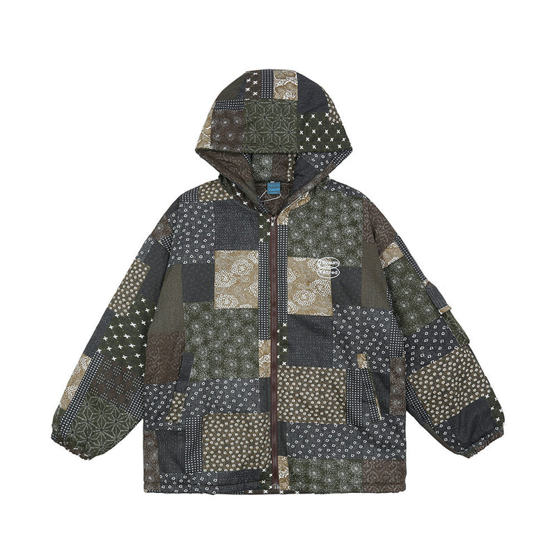 Men's Color Matching Cotton-Padded Jacket plus Size Retro Sports Long-Sleeved Top Loose Thick Men Cotton Padded Jackets