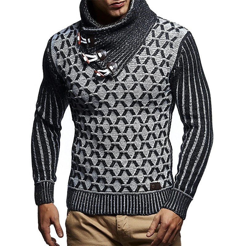 Men's Leather Ring Turtleneck Knitting Sweater Pullover