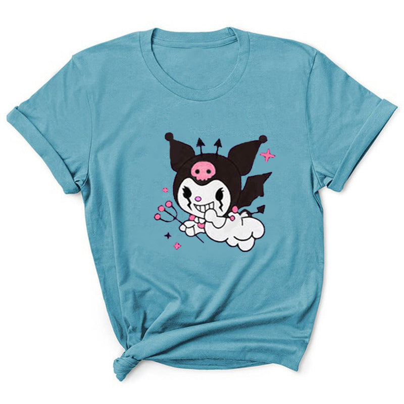 My Melody Hoodie Kuromi Cute Funny Cartoon Pattern Printed Short Sleeve round Neck T-shirt