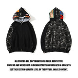 A Ape Print Hoodie Autumn and Winter Camouflage Shark Double Hood Sweatshirt Couple Coat Hip Hop Men and Women