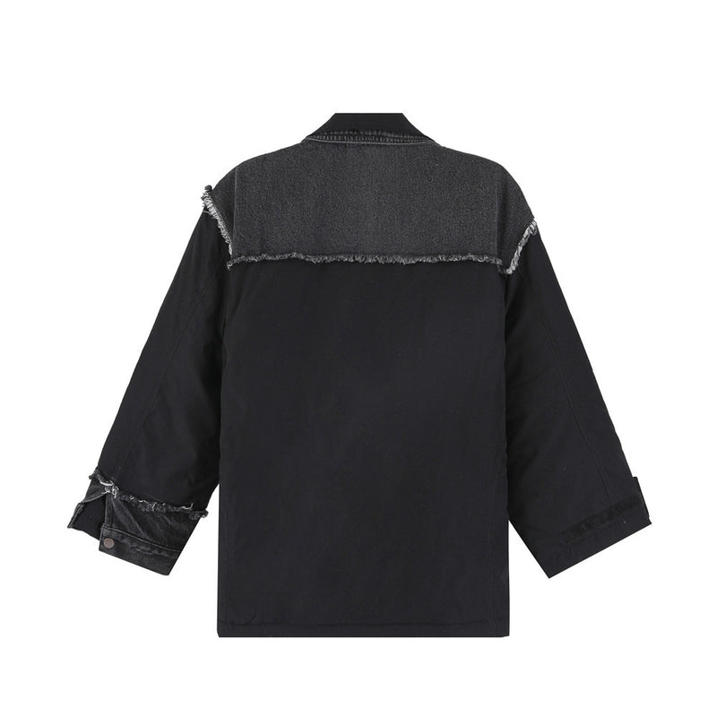 Men's Patchwork Contrast Color Matching Large Size Retro Sports Long Sleeve Top Baggy Coat Men Cotton Padded Jackets