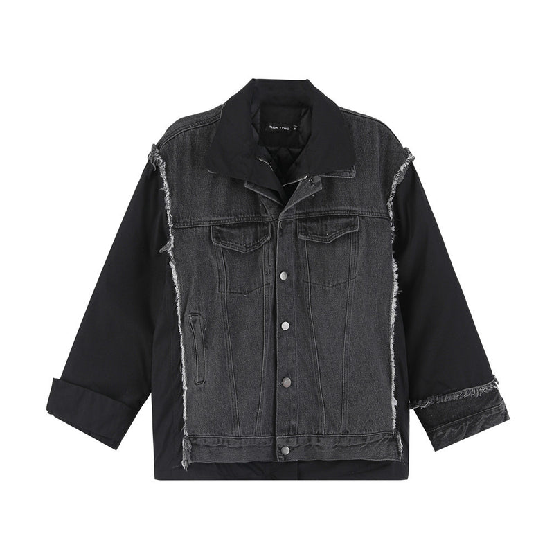 Men's Patchwork Contrast Color Matching Large Size Retro Sports Long Sleeve Top Baggy Coat Men Cotton Padded Jackets