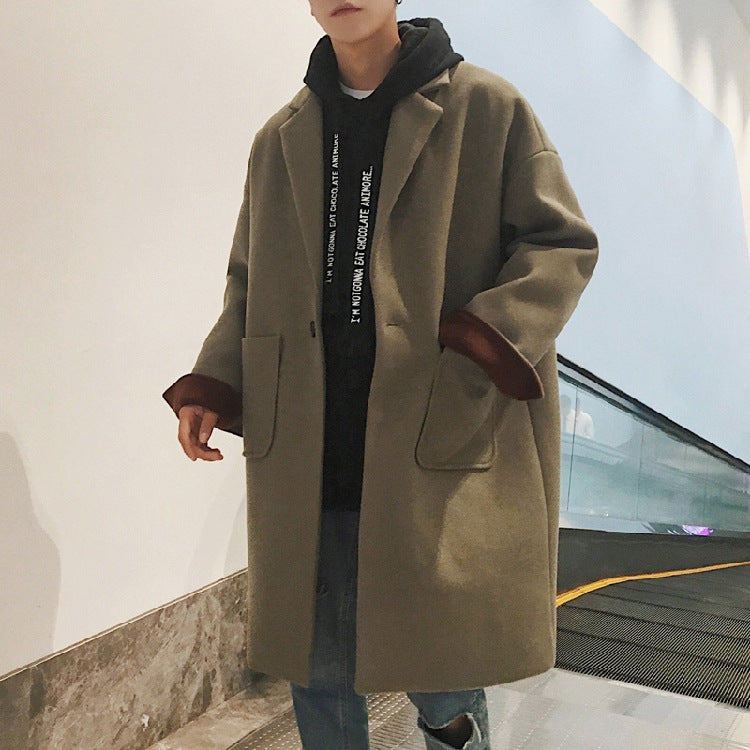 Winter Men's Overcoat Loose Color Matching Men's Mid-Length Jacket Casual plus Size Coat Men Trench Coat