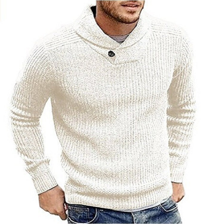 Men's Sweater Solid Color One Button Pullover Top Sweater