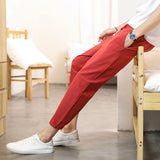 Linen Pants Straight Leg Pants Drawstring Lightweight Elastic Beach Pants Fashion Casual Pants Men's Sports Pants