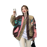 80's Colorful Leather Jacket Spring and Autumn Stitching Fashion Loose Jacket Coat Women