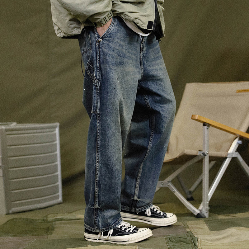 Printed Jeans Men's plus Size Retro Sports Trousers Baggy Straight Trousers Trousers Men Denim Pants