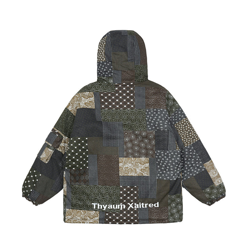 Men's Color Matching Cotton-Padded Jacket plus Size Retro Sports Long-Sleeved Top Loose Thick Men Cotton Padded Jackets