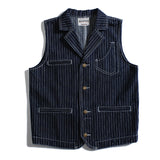 Tuxedo Vests Vintage Stripe Denim Suit Collar Frock Vest Men