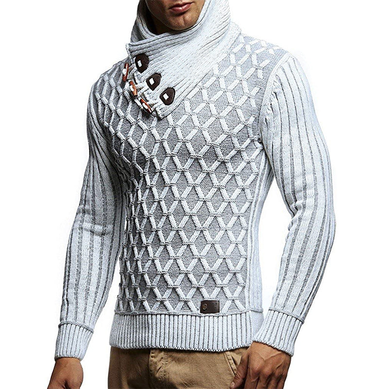 Men's Leather Ring Turtleneck Knitting Sweater Pullover