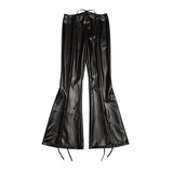 Leather Leggings Tight Elastic Force Sexy Autumn Winter Ankle-Banded Lace-up Leather Pants Women