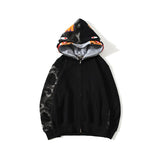 A Ape Print Hoodie Autumn and Winter Camouflage Shark Double Hood Sweatshirt Couple Coat Hip Hop Men and Women