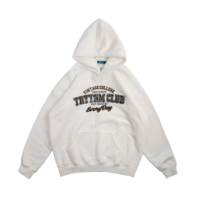 Printed Fleece Hoodie Men's plus Size Retro Sports Jacket Long-Sleeved Top Loose Fleece Lined Sweatshirt Men Thermal Hoodie