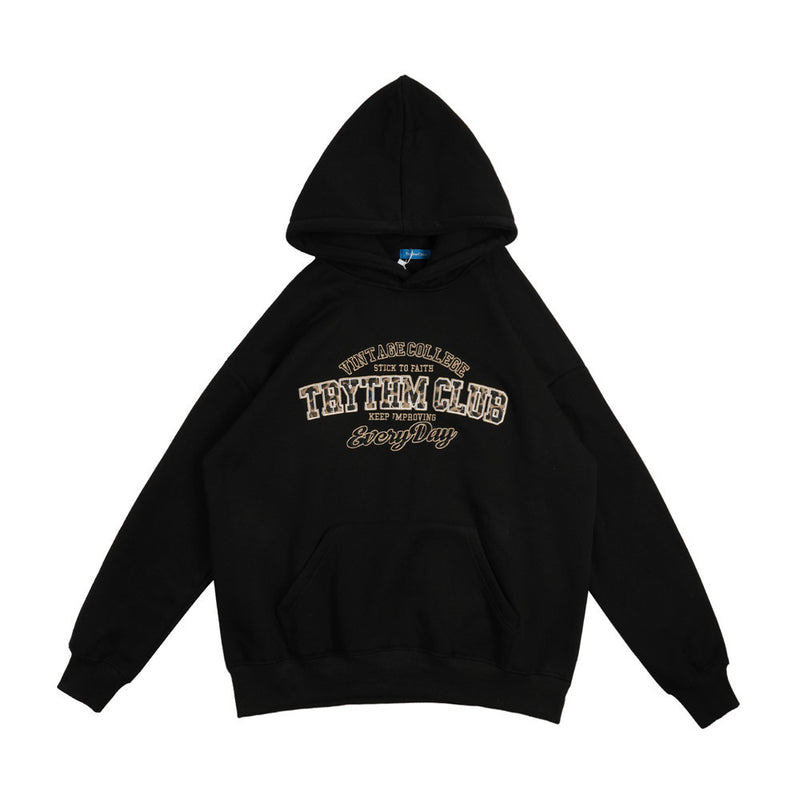 Printed Fleece Hoodie Men's plus Size Retro Sports Jacket Long-Sleeved Top Loose Fleece Lined Sweatshirt Men Thermal Hoodie