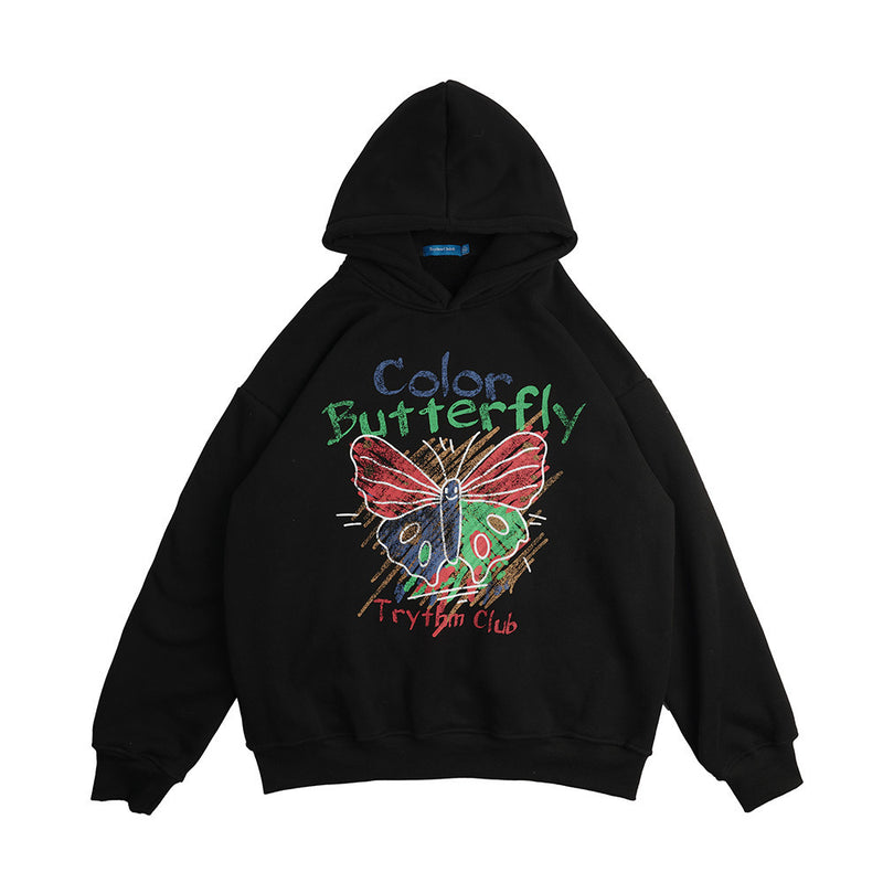 Printed Men's plus Size Retro Sports Jacket Long-Sleeved Top Loose Pullover Fleece Lined Sweatshirt Men Thermal Hoodie