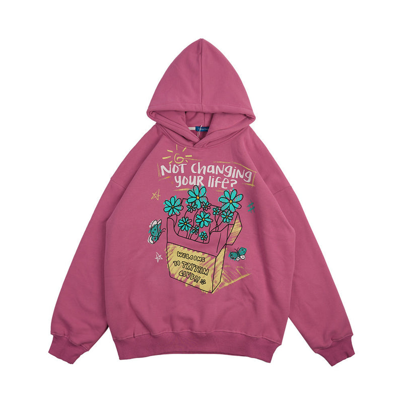 Little Daisy Printed Sweater Men's plus Size Retro Sports Jacket Long-Sleeved Top Shirt Shirt Men Thermal Hoodie