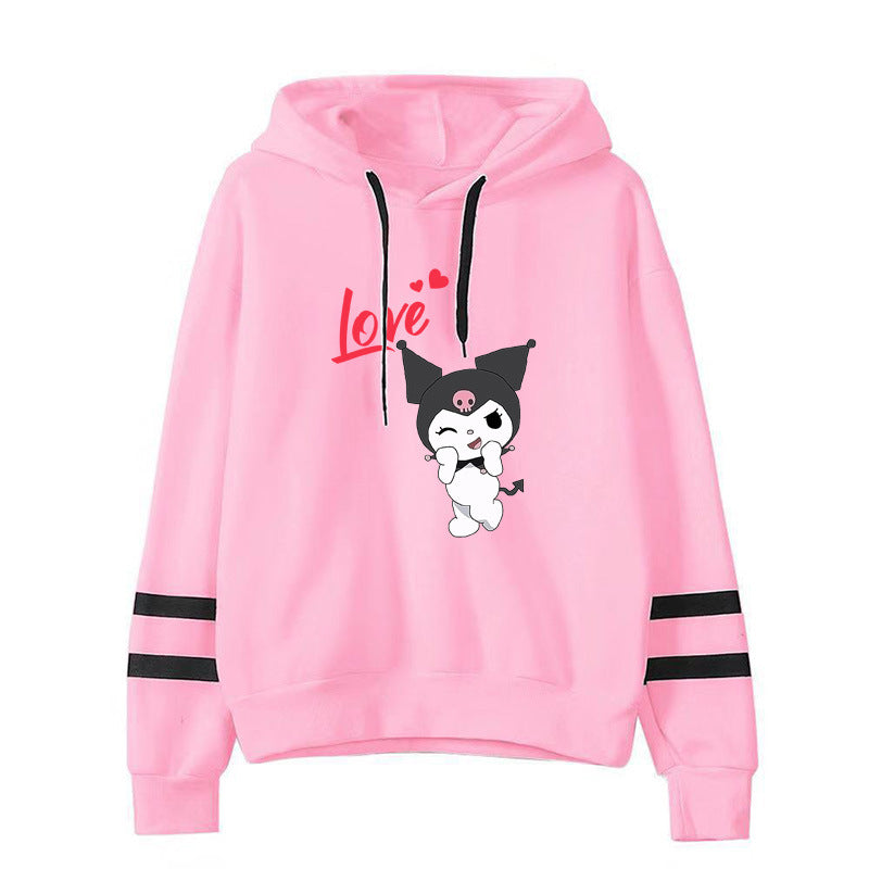 My Melody Hoodie Kuromi Cute Series Pattern Printed Parallel Bars Hooded Sweater