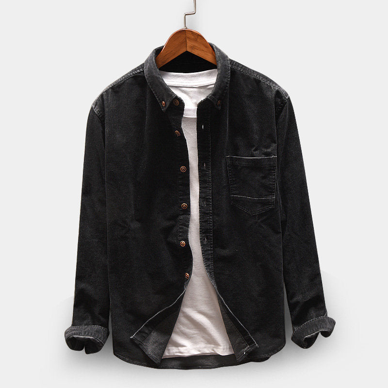 Men's Solid Color Loose Corduroy Long Sleeve Retro Sports plus Size Fashion Casual Men Shirt