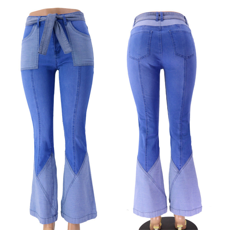 100 Cotton Jeans Women Stitching Denim Bell-Bottom Pants