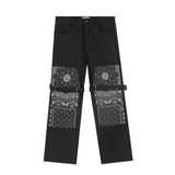 Paisley Stitching Baggy Straight Trousers Men's Large Size Retro Sports Casual Pants Harajuku Style Street Trendy Trousers Men Pants