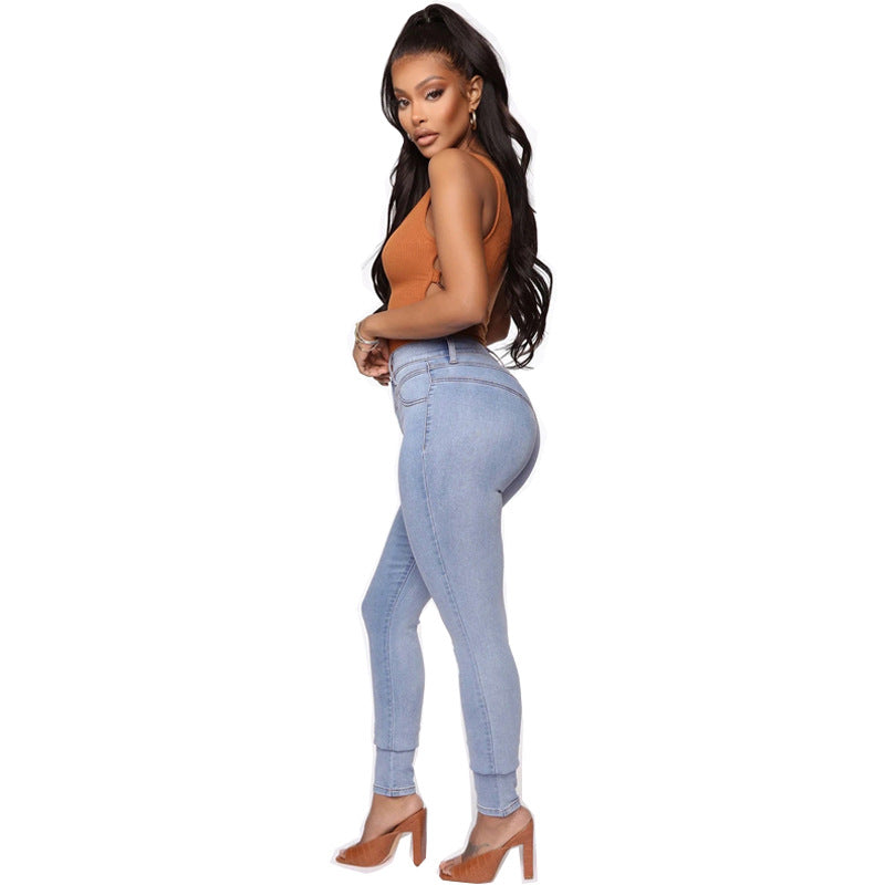100 Cotton Jeans Women Stretch Denim Skinny Hip Raise Jeans for Women