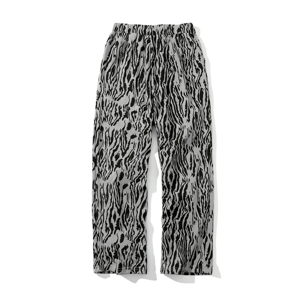 Zebra Stripes Baggy Straight Trousers plus Size Retro Sports Men's Elastic Waist Casual Pants Street Trendy Trousers Men Pants