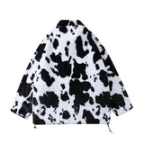 Cow Spot Print Men's Large Size Retro Sports Loose Top Long Sleeve Coat Men Cotton Mixed Jackets