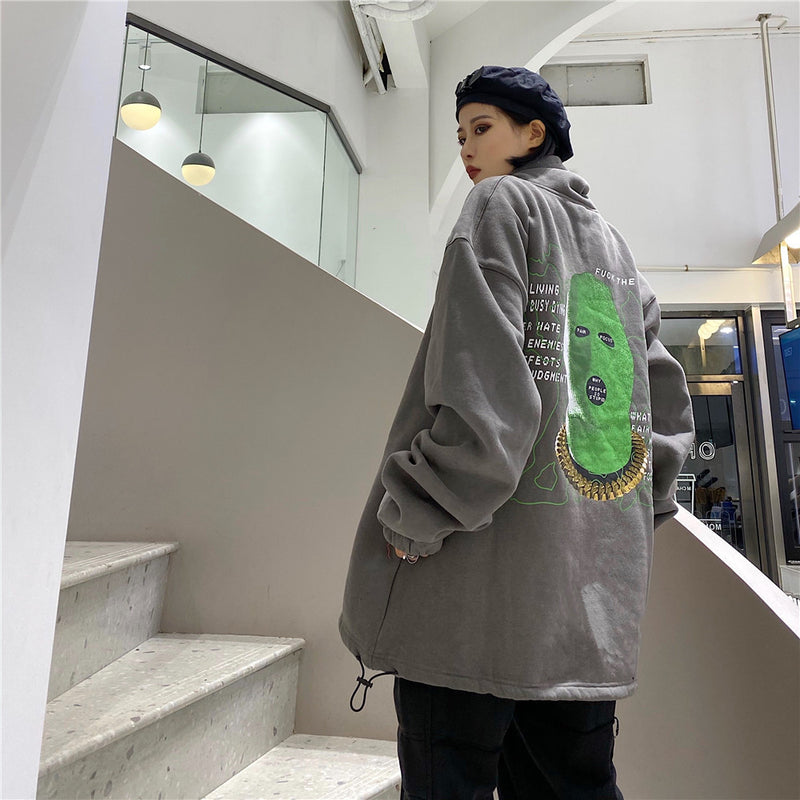 Printed Men's plus Size Retro Sports Jacket Long-Sleeved Top Thickened Pullover Fleece Lined Sweatshirt Men Thermal Hoodie