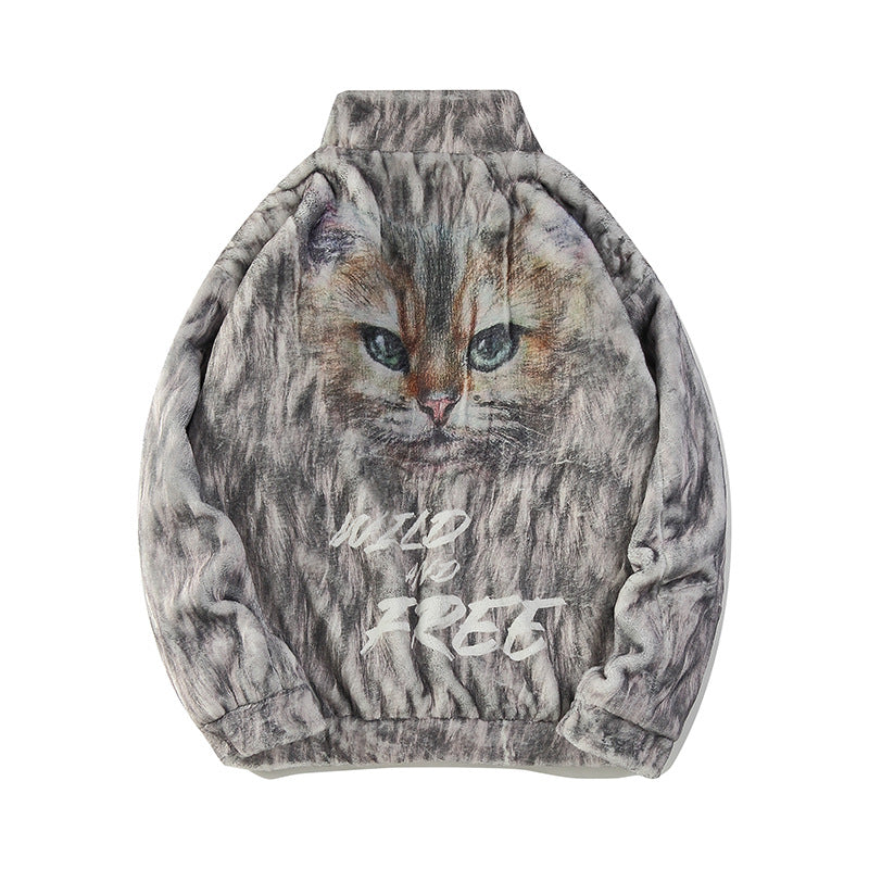 Printed Thickening Cotton-Padded Coat Men's plus Size Retro Sports Casual Long-Sleeved Top Baggy Coat Men Cotton Padded Jackets