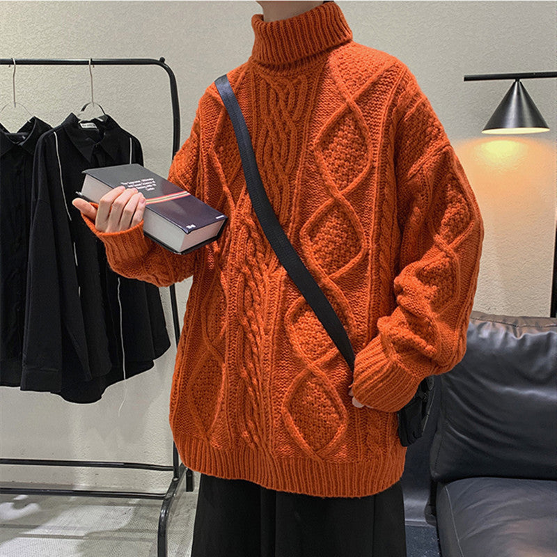 Mens Chunky Knit Men Sweats Sweater Vintage Loose Padded Coat