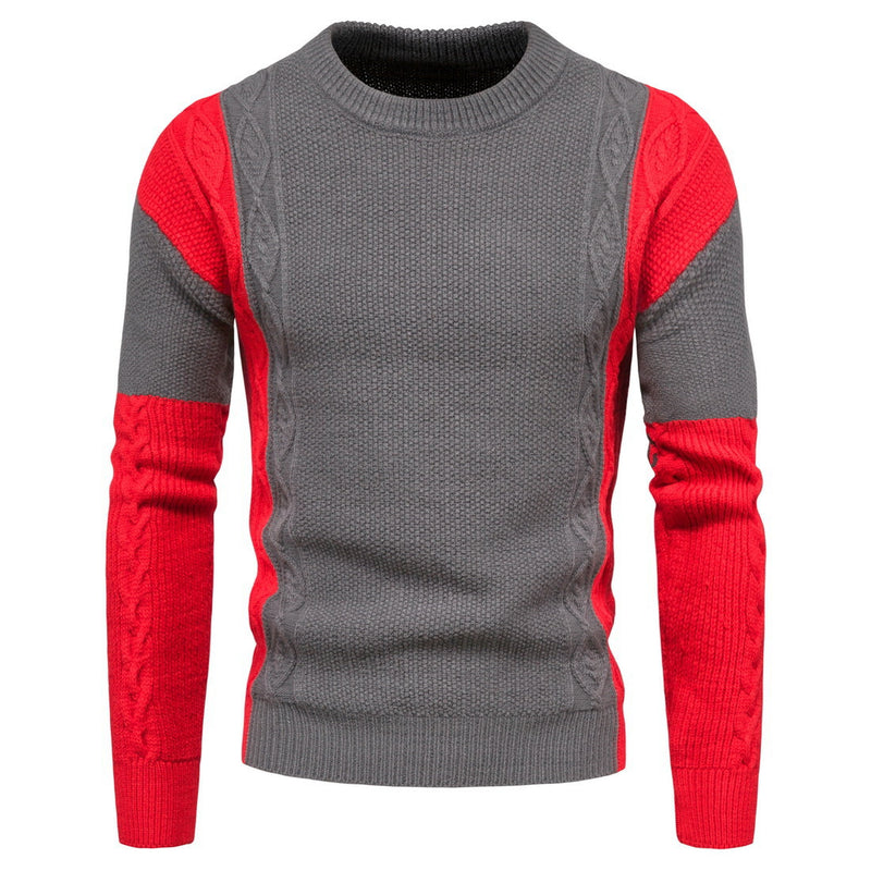 Men's Round Neck Contrast Color Pullover Large Size Fashion Trend Casual Bottoming Shirt Men Pullover Sweaters