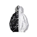 A Ape Print Jacket Shark Head Black and White Luminous Coat