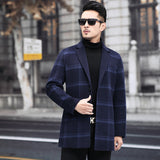 Plaid Peacoat Mens Winter Menswear Single Row Two Button Color Plaid Printed Suit Collar Thickened Long Section Jacket