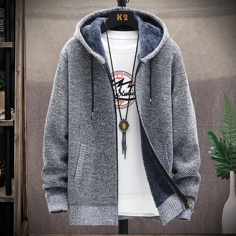 Winter Men's Loose Velvet Thickened Hooded Sweater plus Size Fashion Casual Cardigan Coat Men Cardigan Sweater