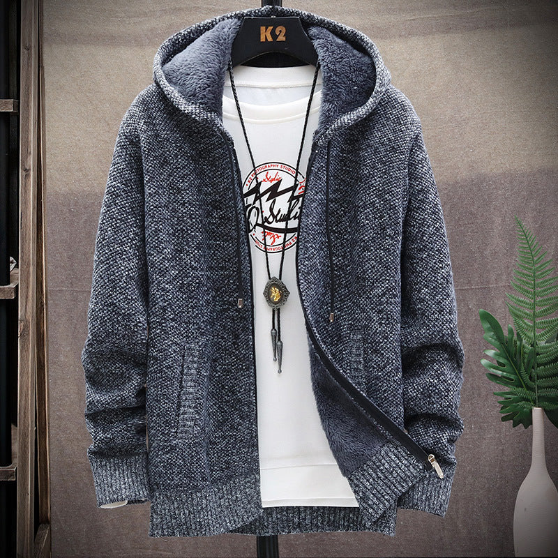 Winter Men's Loose Velvet Thickened Hooded Sweater plus Size Fashion Casual Cardigan Coat Men Cardigan Sweater