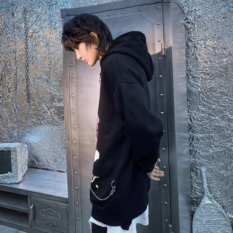 Cartoon Bear Printed Sweater Men's plus Size Retro Sports Coat Fleece Lined Sweatshirt Men Thermal Hoodie