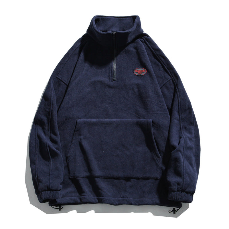 Stand Collar Sweater Men's plus Size Retro Sports Coat Loose Winter Warm Fleece Lined Sweatshirt Men Thermal Hoodie