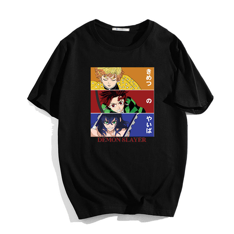 Anime TShirts Aesthetic Men's Shirt Anime Print Kimetsu No Yaiba Printed Crew Neck T-shirt Short Sleeves Bottoming Shirt