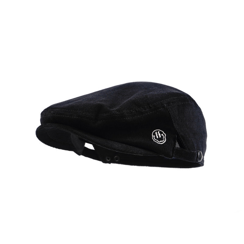 Beret Hat Geggen Domog Anti-Wear Corduroy Street Retro Forward Peaked Cap