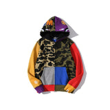 A Ape Print Jacket Autumn and Winter Stitching Hooded Cardigan Zipper Sweater Coat