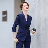Women Pants Suit Uniform Designs Formal Style Office Lady Bussiness Attire Striped Fashion Formal Suit Work Clothes