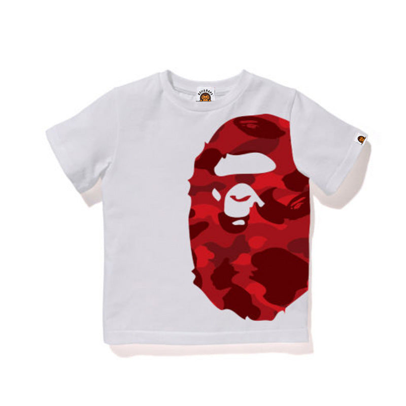 A Ape Print for Kids T Shirt T-shirt round Collar in Black Half Sleeve Summer Cartoon