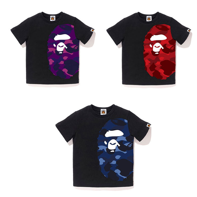 A Ape Print for Kids T Shirt T-shirt round Collar in Black Half Sleeve Summer Cartoon