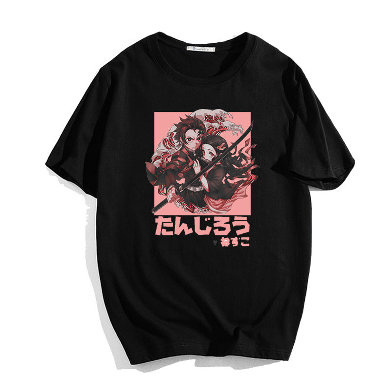Anime TShirts Aesthetic Men's Shirt Anime Print Kimetsu No Yaiba Printed Crew Neck T-shirt Short Sleeves Bottoming Shirt